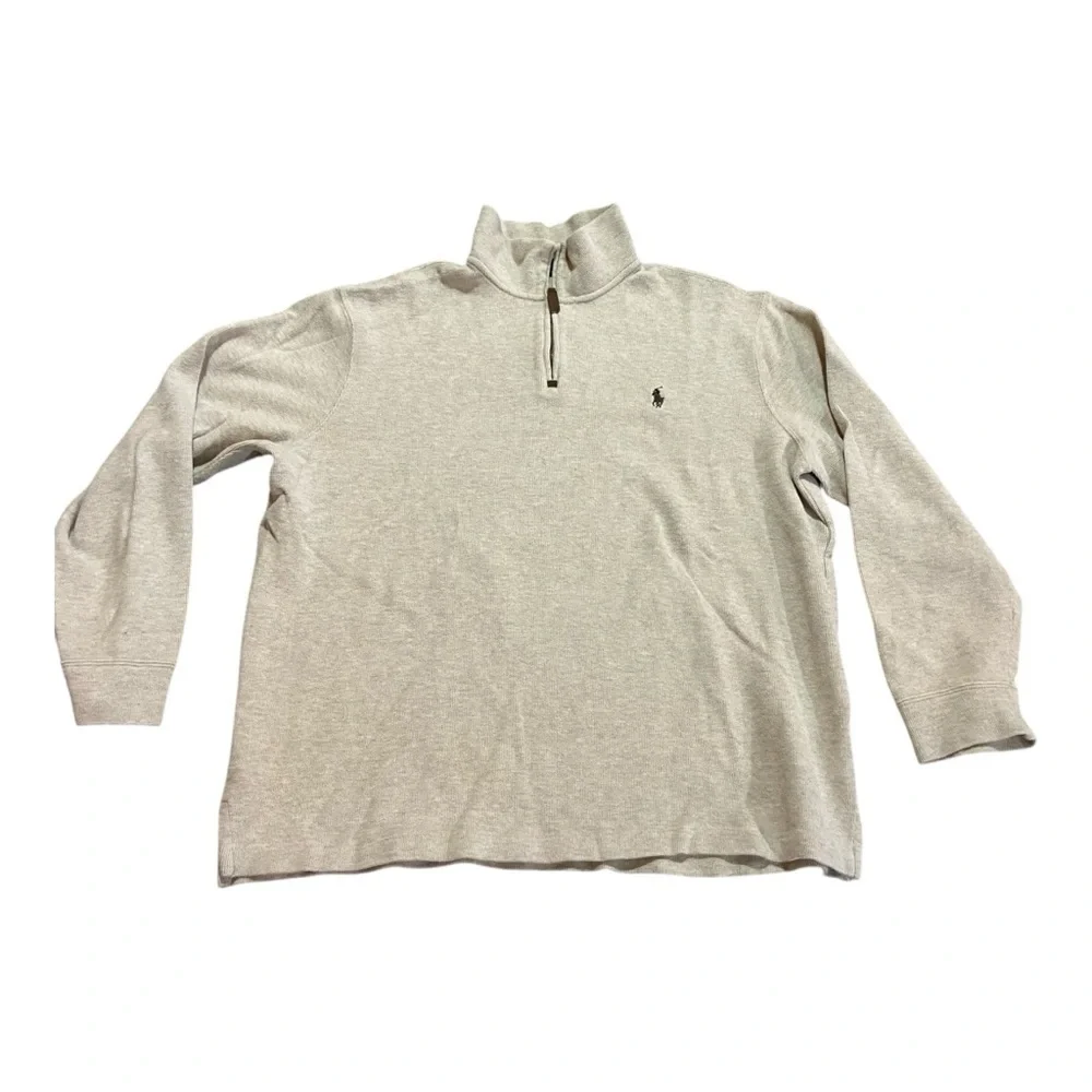 Polo Ralph Lauren Luxury Jersey Quarter-Zip Pullover Tuscan Beige Heather Sz XL